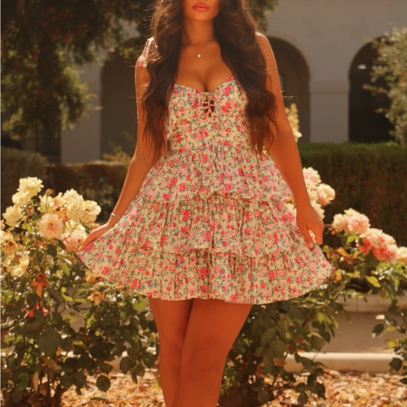 Pink Floral Tiered Mini Dress - Picture 2 of 5